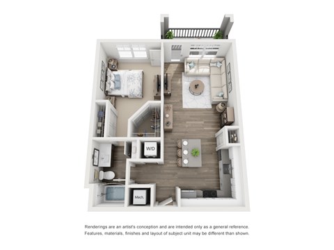 Floor plan for 1 bed, 1 bath, 752 sqft